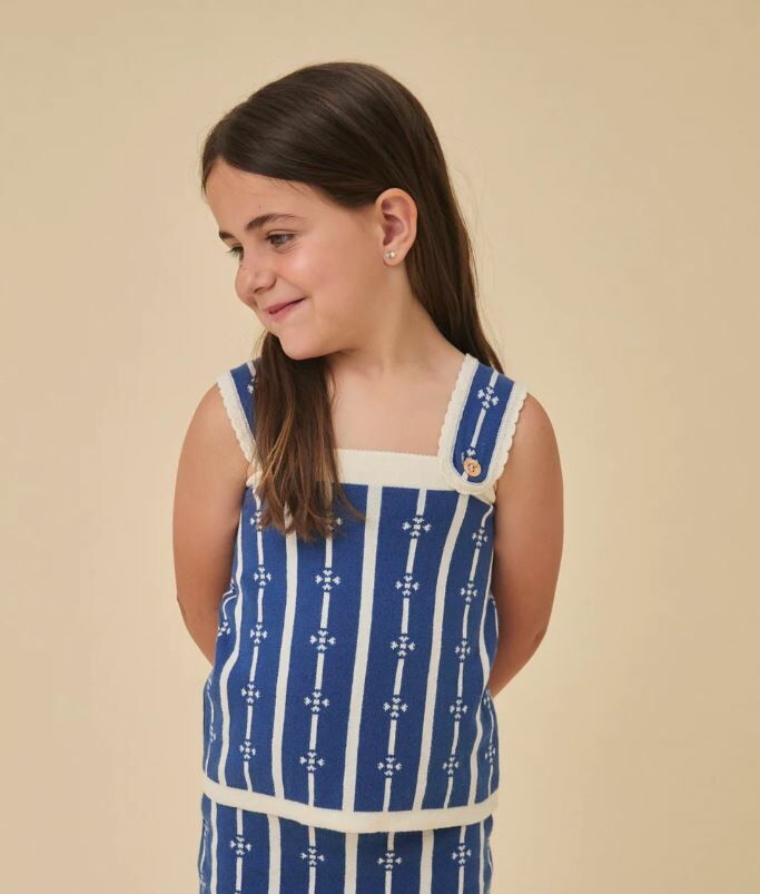 BIRINIT PETIT 花邊肩帶條紋針織上衣 Marine Flower top