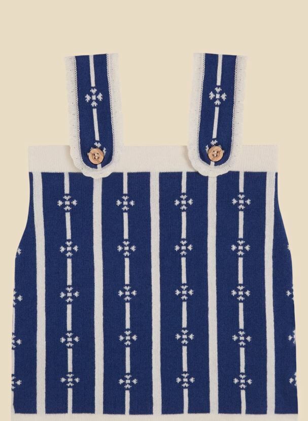 BIRINIT PETIT 花邊肩帶條紋針織上衣 Marine Flower top