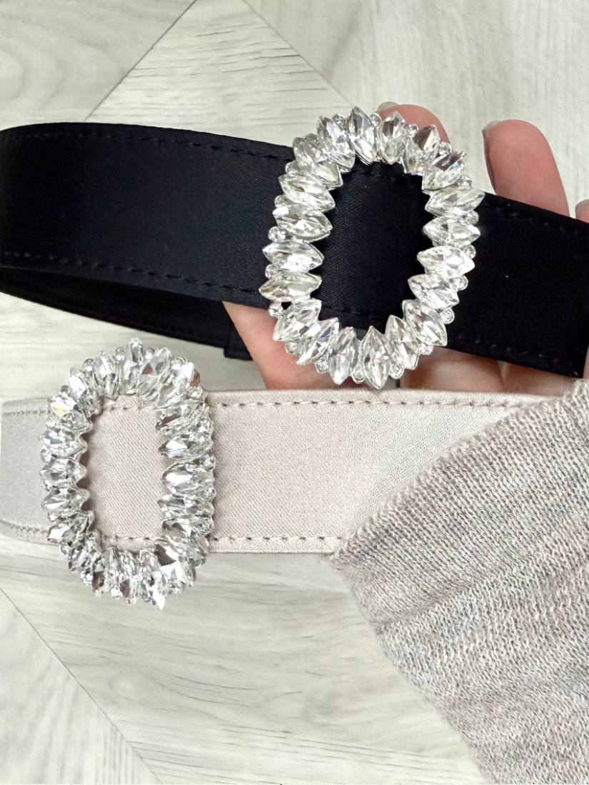 橢圓鑽緞面腰帶 [ 3色 ]