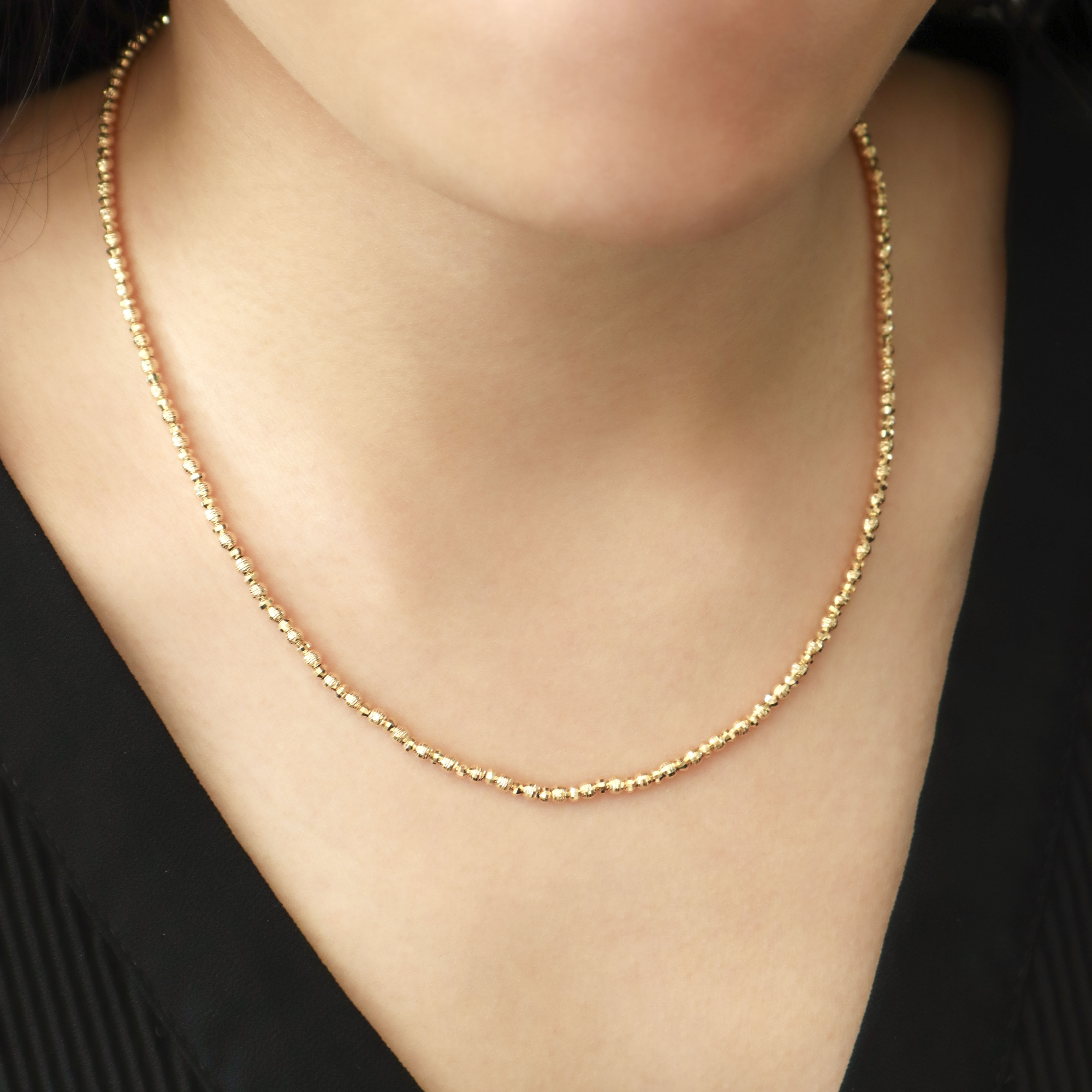 18K/日本設計款系列-晝金．線條切割珠串鍊