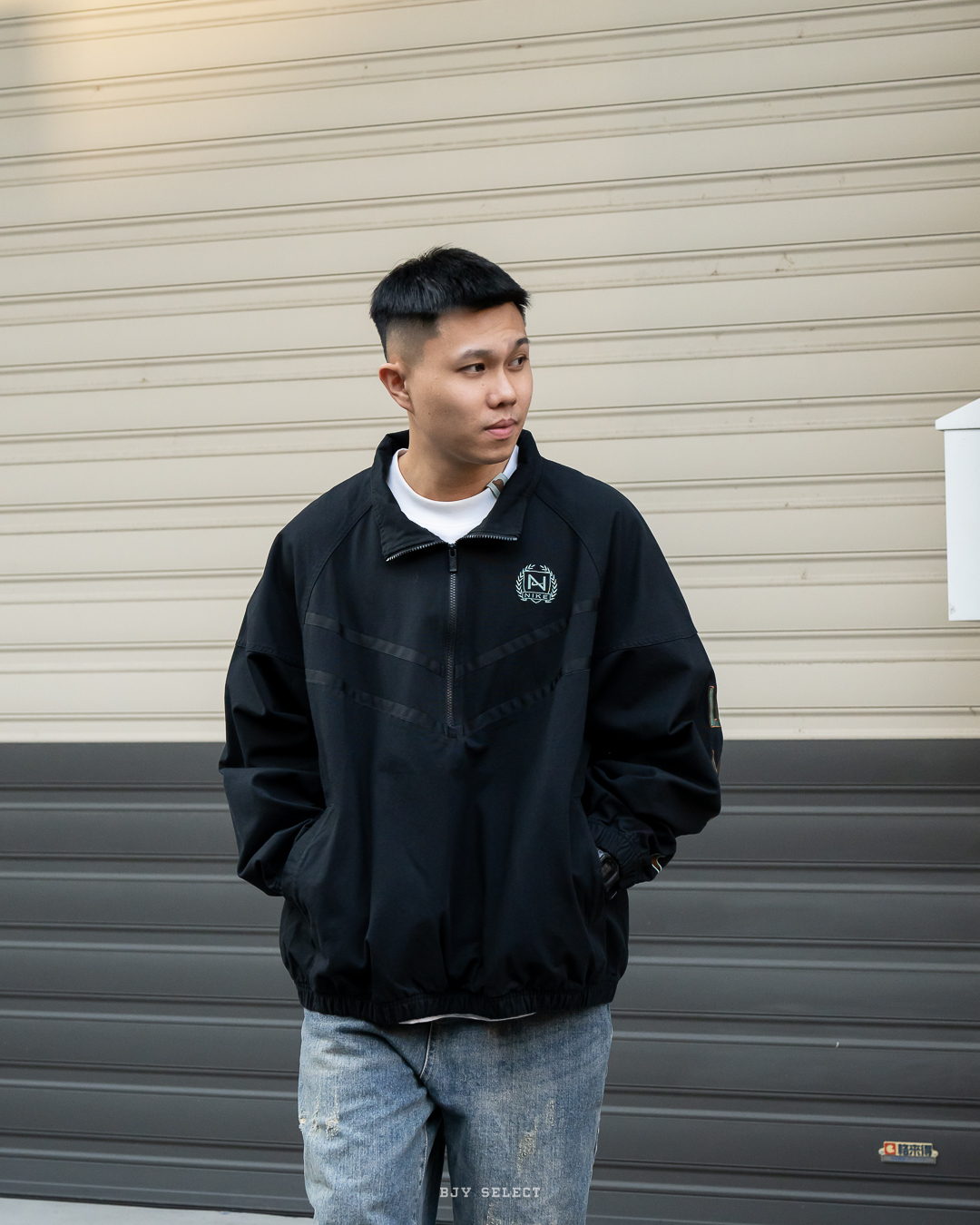 #現貨 NIKE 復古 刺繡 半拉鍊 衝鋒衣 FZ4727-010 黑 476 藍