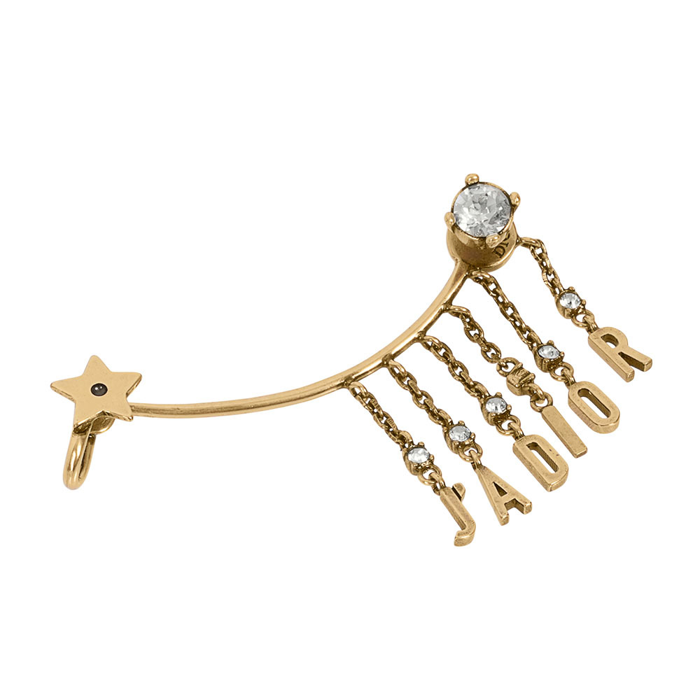 【CHRISTIAN DIOR】J'adior 星星圖案及垂墜標誌復古耳骨夾(銅色)CD47000012