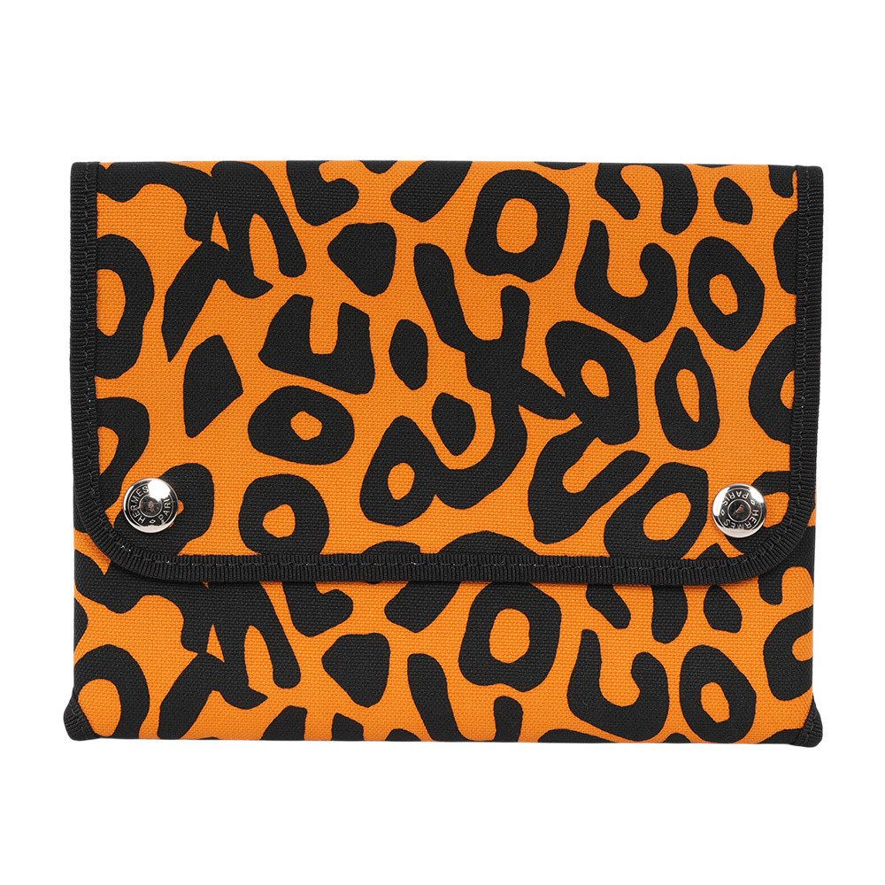 【Hermès】豹紋棉質釦式摺疊手拿包