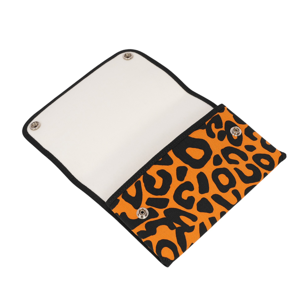 【HERMES】豹紋棉質釦式摺疊手拿包(橘色/黑色)HE16000012