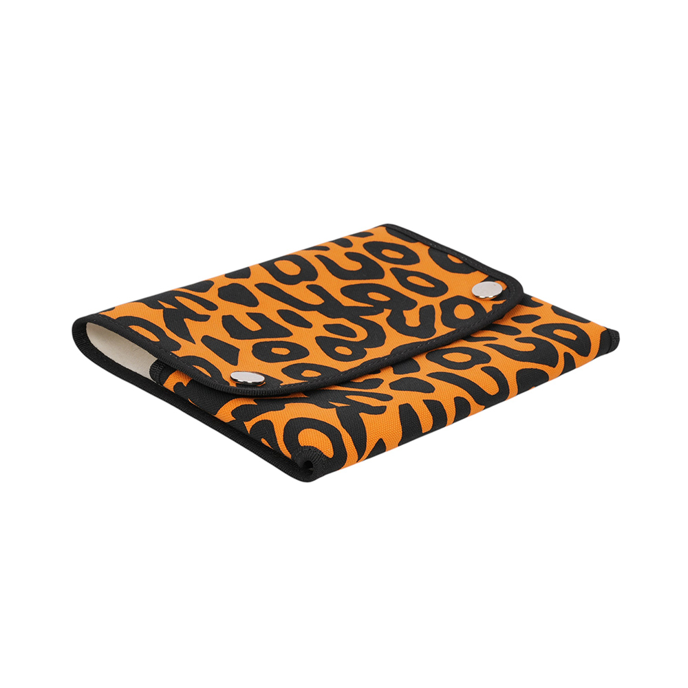 【HERMES】豹紋棉質釦式摺疊手拿包(橘色/黑色)HE16000012