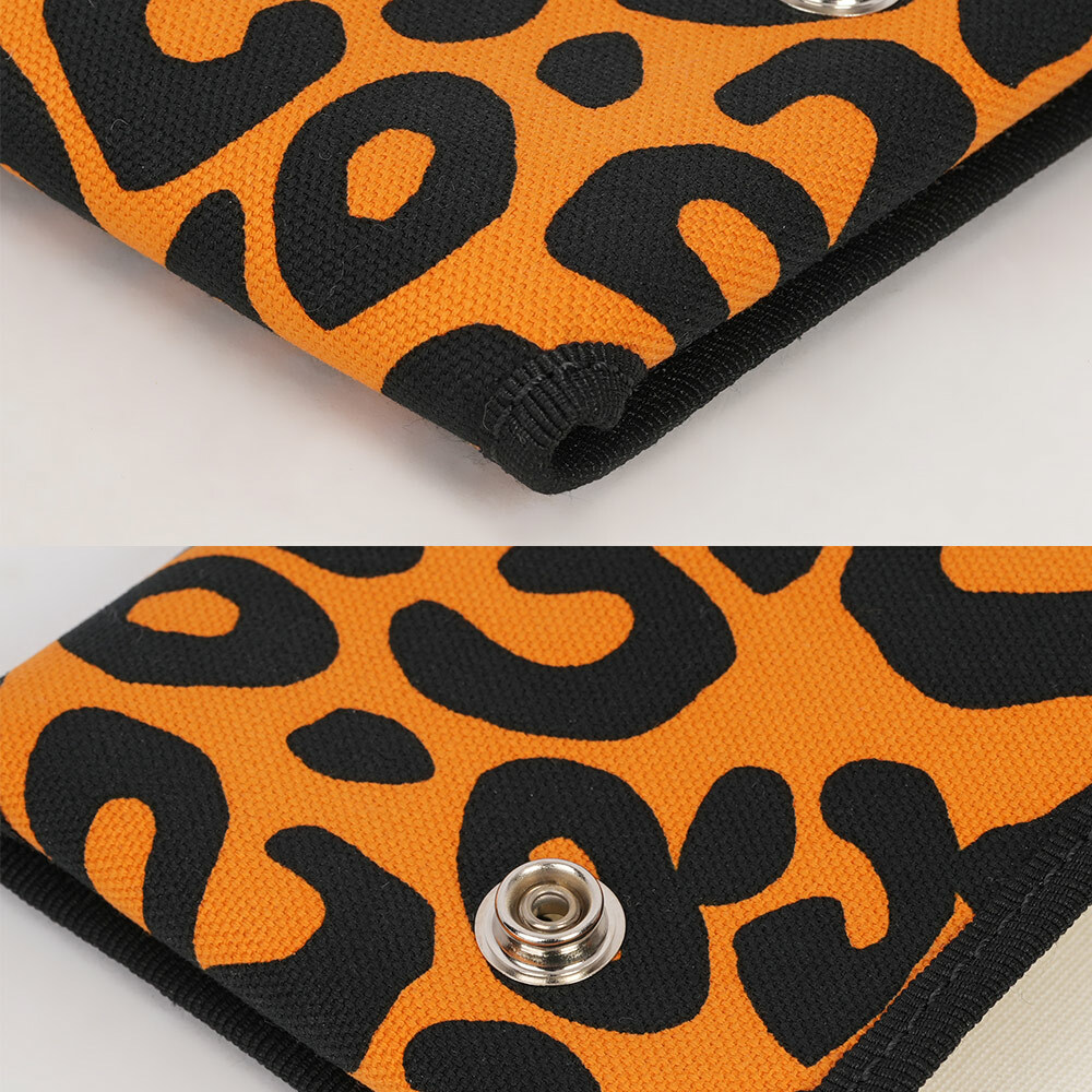 【HERMES】豹紋棉質釦式摺疊手拿包(橘色/黑色)HE16000012