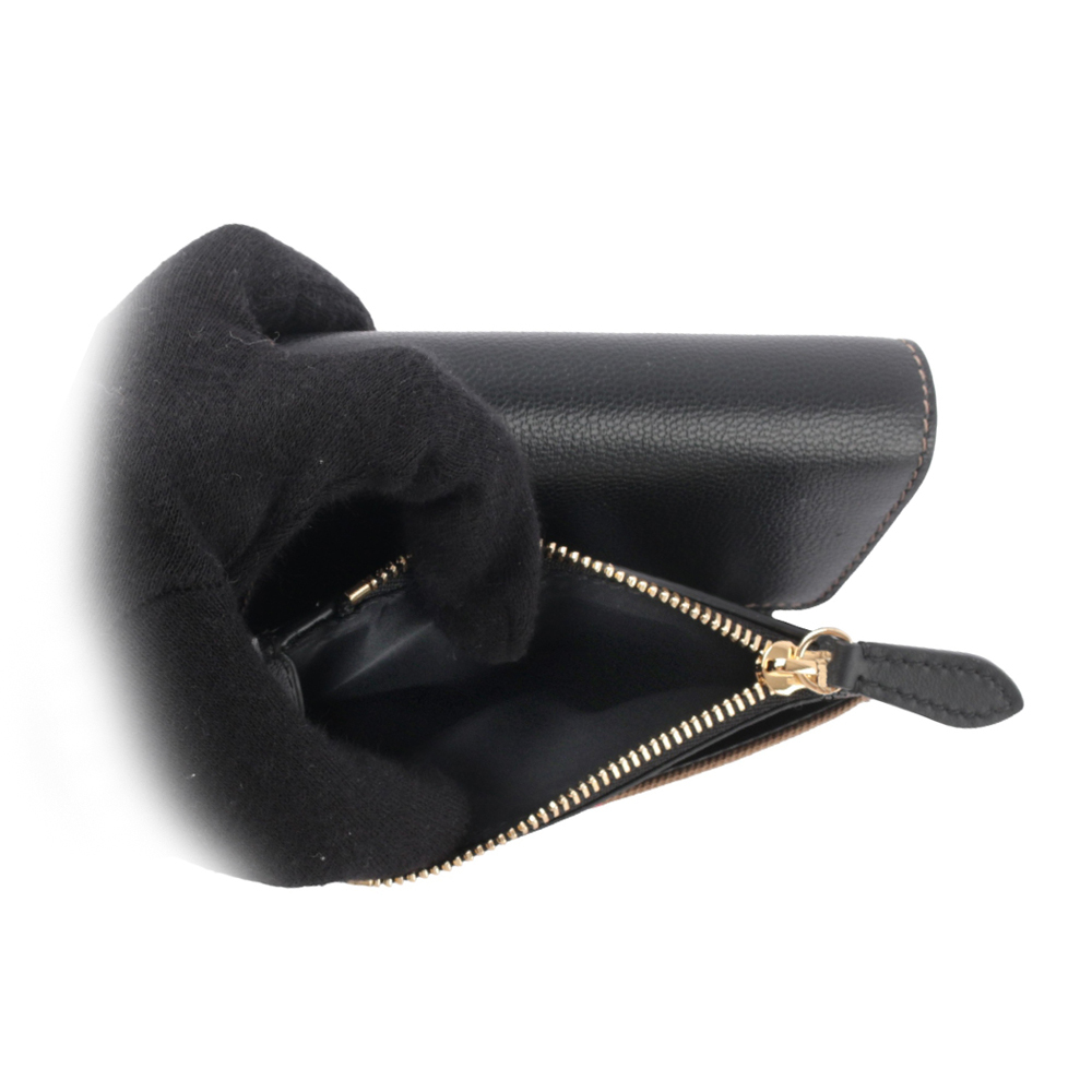 【BURBERRY】Lancaster 牛皮及帆布格紋三折短夾(黑色/棕色) 80840321