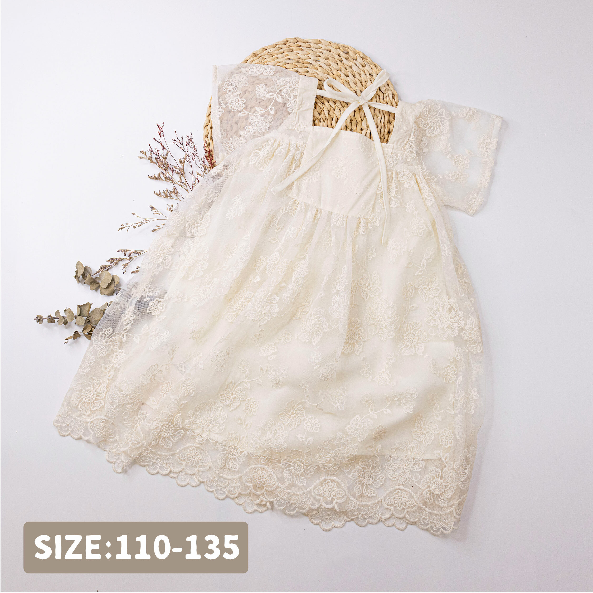 【H50193】歐式花朵刺繡後綁帶洋裝