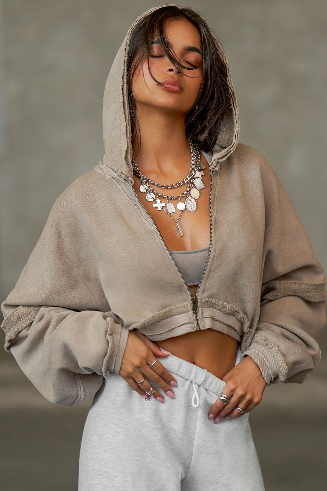 Deconstructed Crop Zip Hoodie