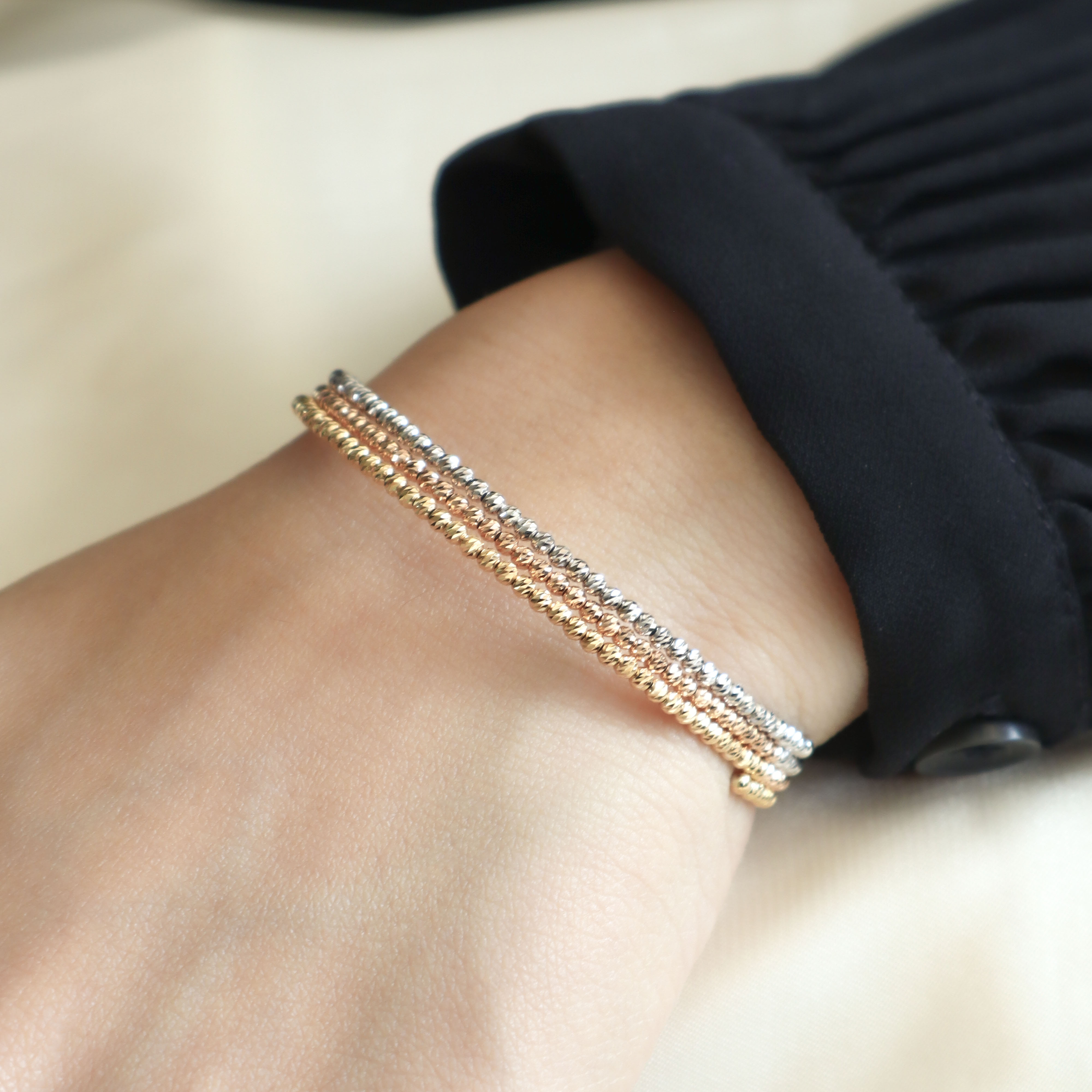 18K/日本設計款系列-三色切割串珠手環