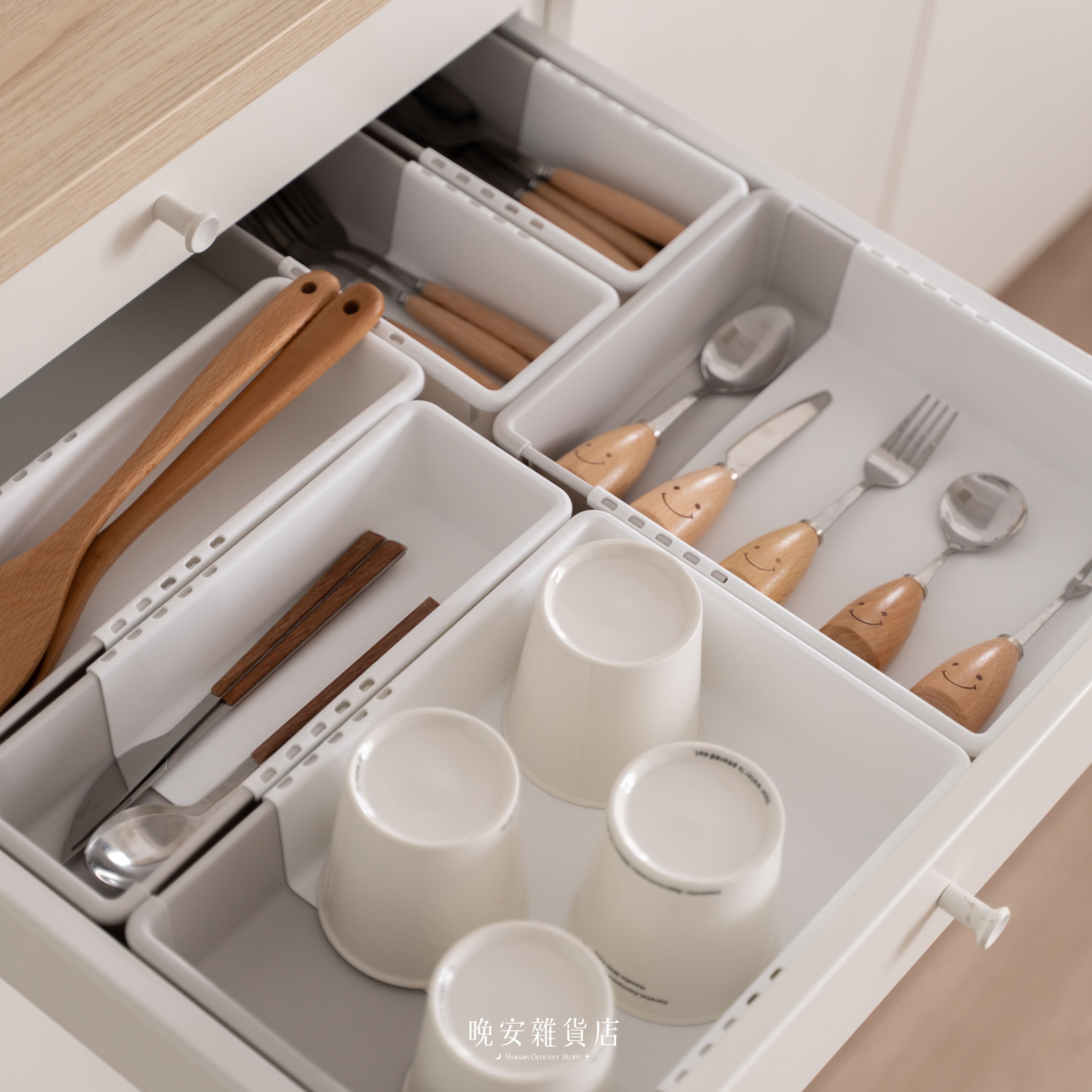 【分隔收納】伸縮灰白收納盒 抽屜收納