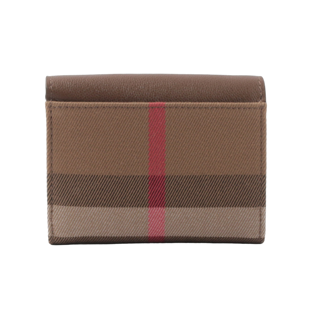 【BURBERRY】LLancaster 牛皮及帆布格紋三折短夾(土棕色/棕色) 80845341