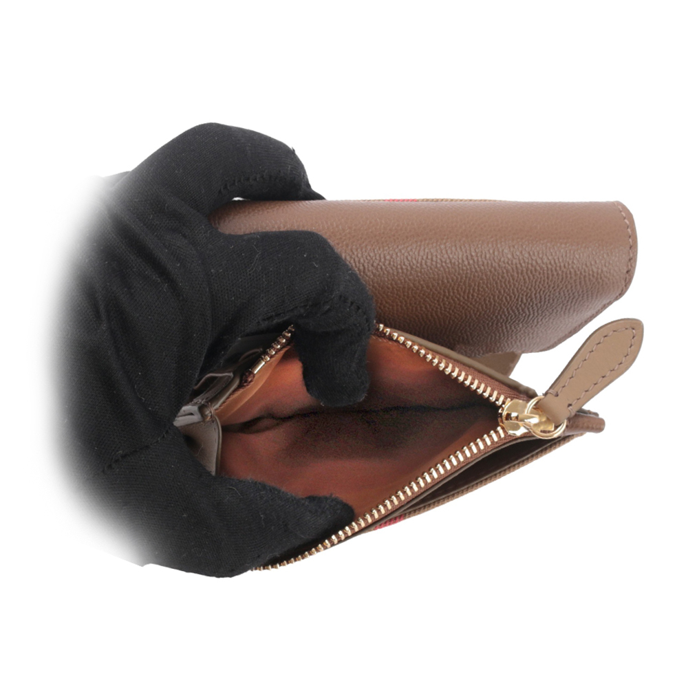 【BURBERRY】LLancaster 牛皮及帆布格紋三折短夾(土棕色/棕色) 80845341