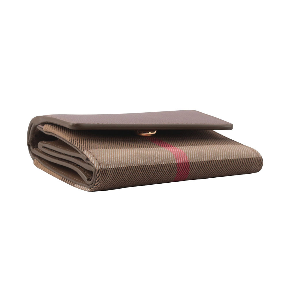 【BURBERRY】Lancaster 牛皮及帆布格紋三折短夾(水貂灰/棕色) 80845371