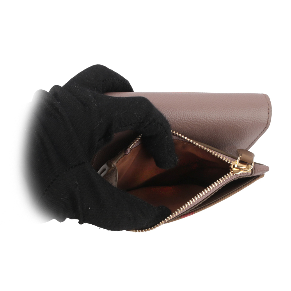 【BURBERRY】Lancaster 牛皮及帆布格紋三折短夾(水貂灰/棕色) 80845371