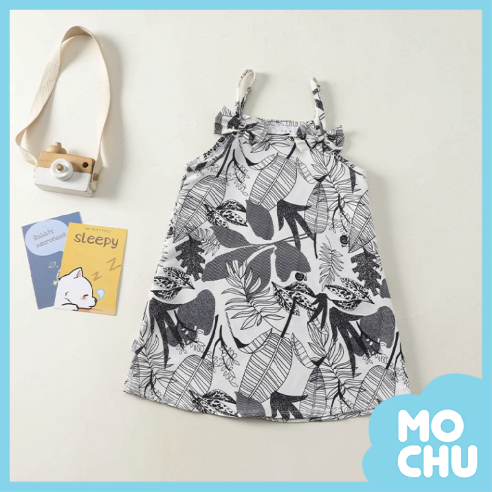 水墨樹葉吊帶小洋裝