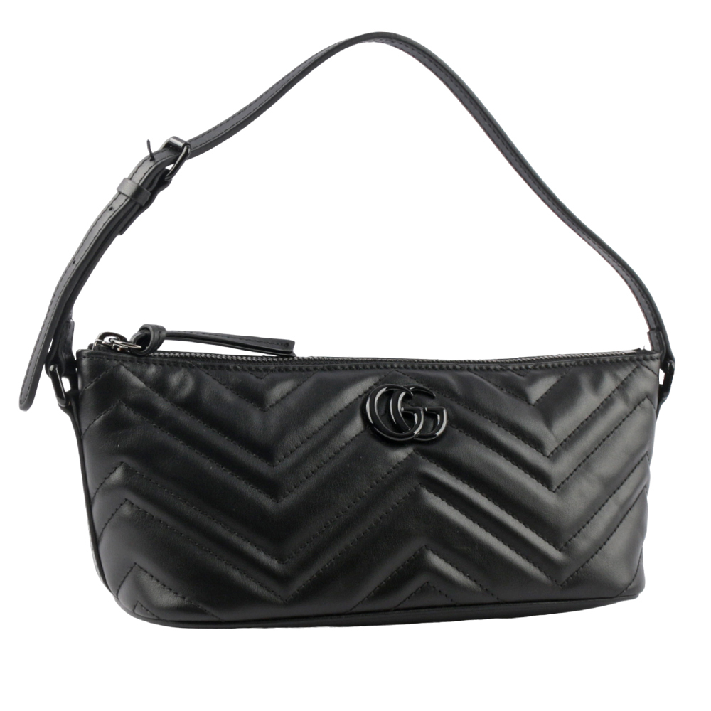 【GUCCI】GG Marmont 黑釦縫線皮革肩背包/手提包