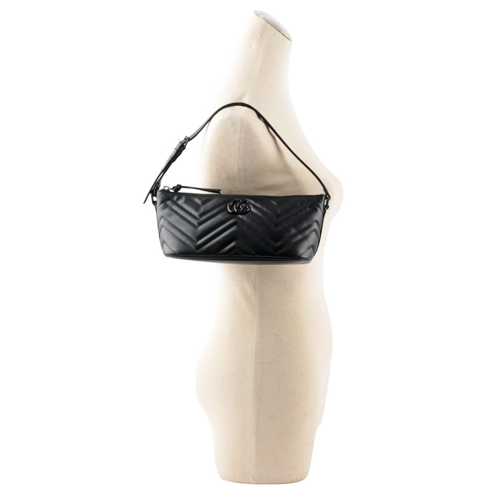 【GUCCI】GG Marmont 黑釦縫線皮革肩背包/手提包(黑色) 739166 DTDHV 1000