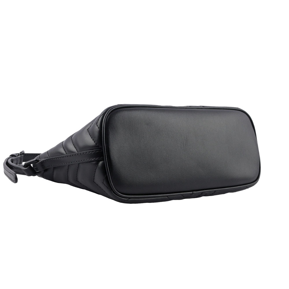 【GUCCI】GG Marmont 黑釦縫線皮革肩背包/手提包(黑色) 739166 DTDHV 1000