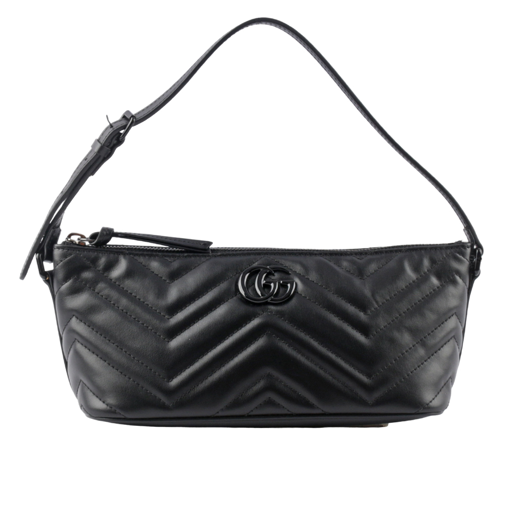 【GUCCI】GG Marmont 黑釦縫線皮革肩背包/手提包(黑色) 739166 DTDHV 1000