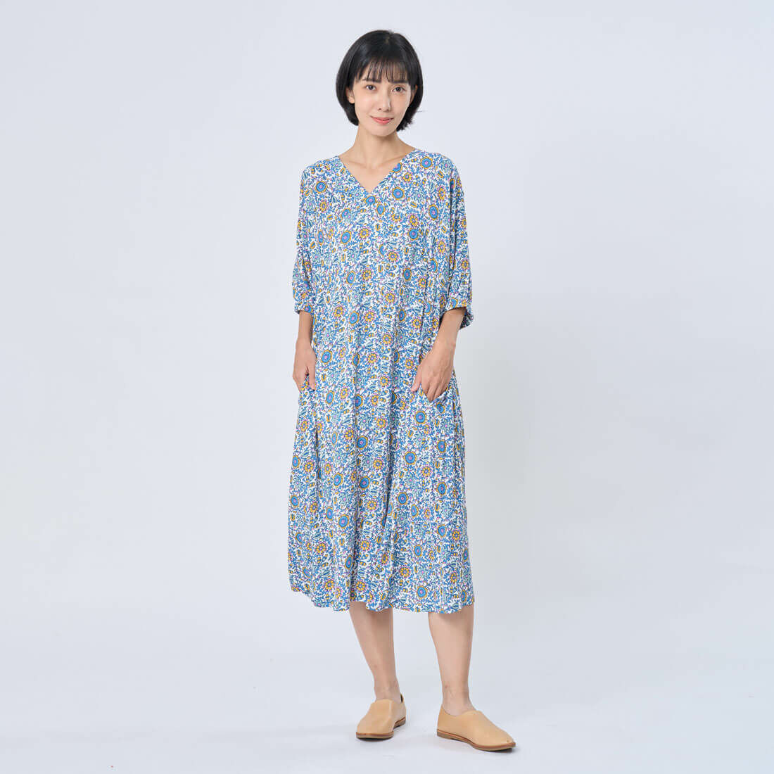 Fifi花卉印花度假長洋裝/粉