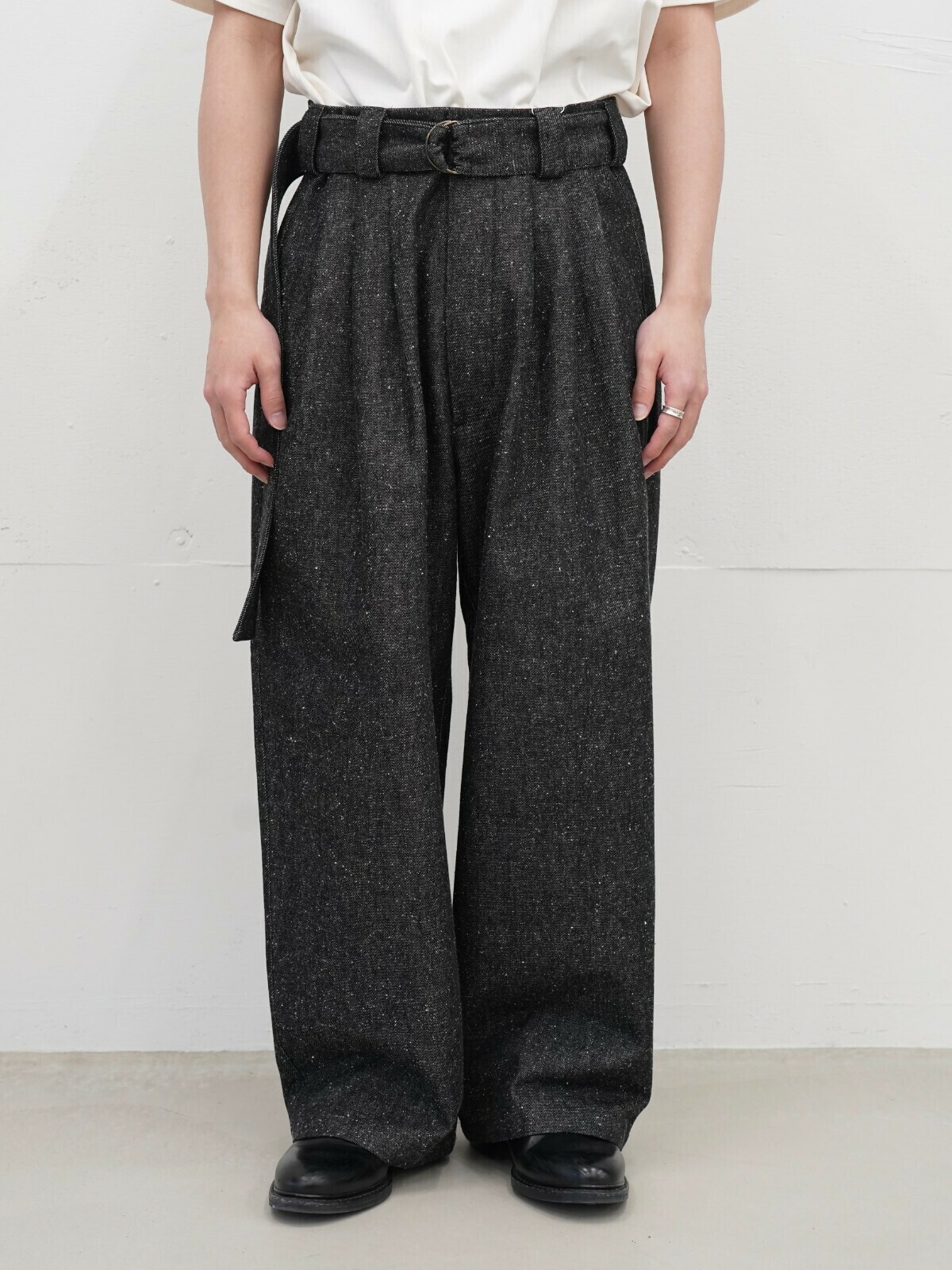 Blanc YM - Silk Denim Wide Pants / BLACK