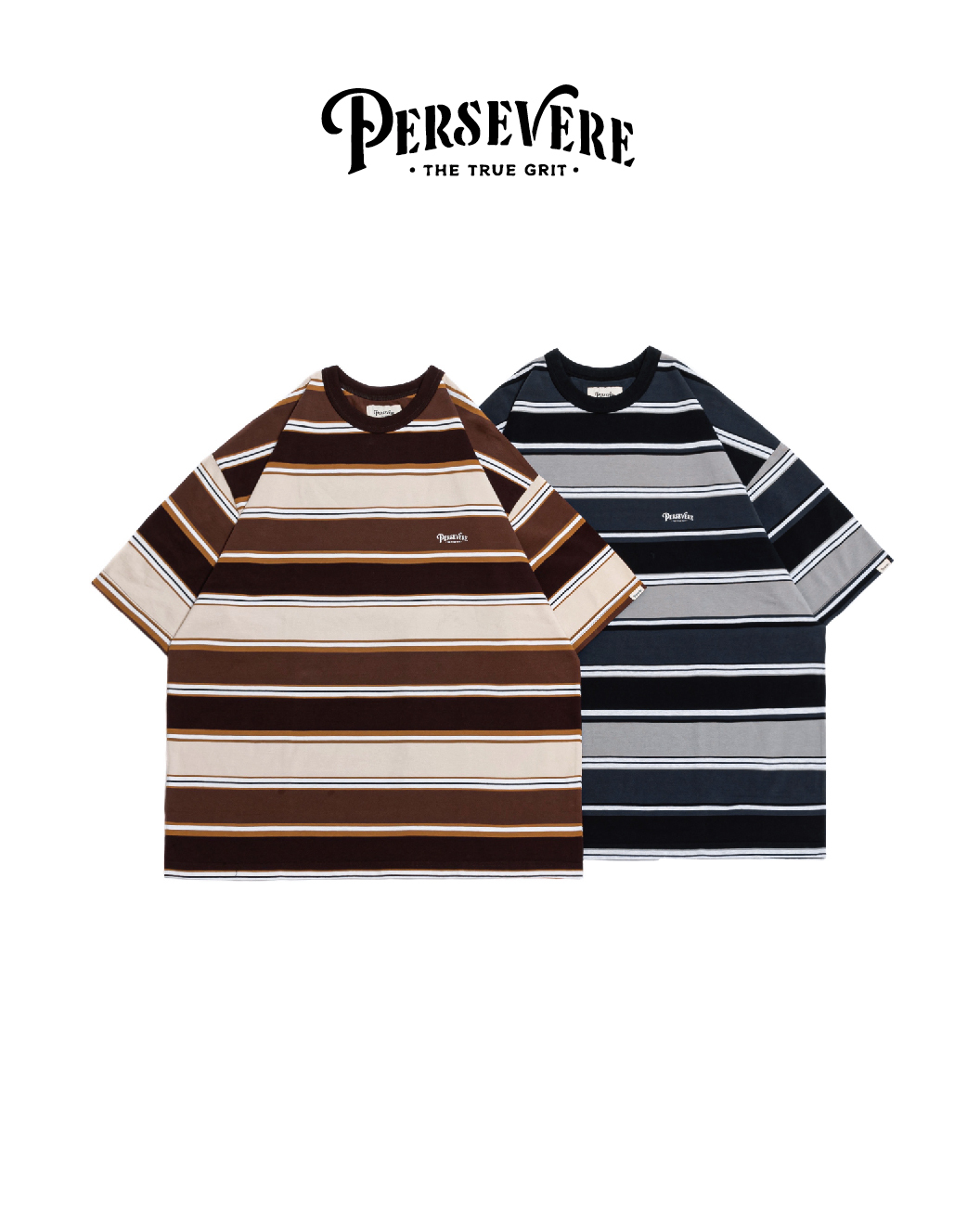 PERSEVERE 條紋短袖T恤 橘咖啡/灰藍黑 24 S/S Gradient Stripe T-shirt