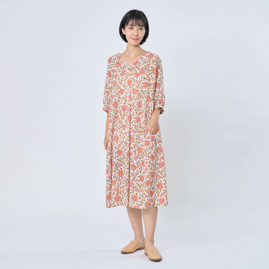 Fifi花卉印花度假長洋裝/粉