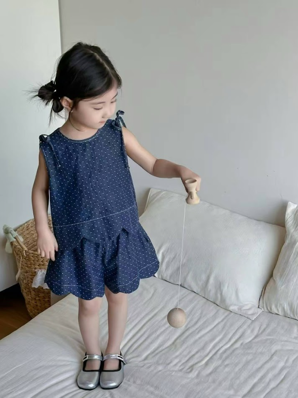 BYB04SE022BL 可愛波點牛仔背心套裝