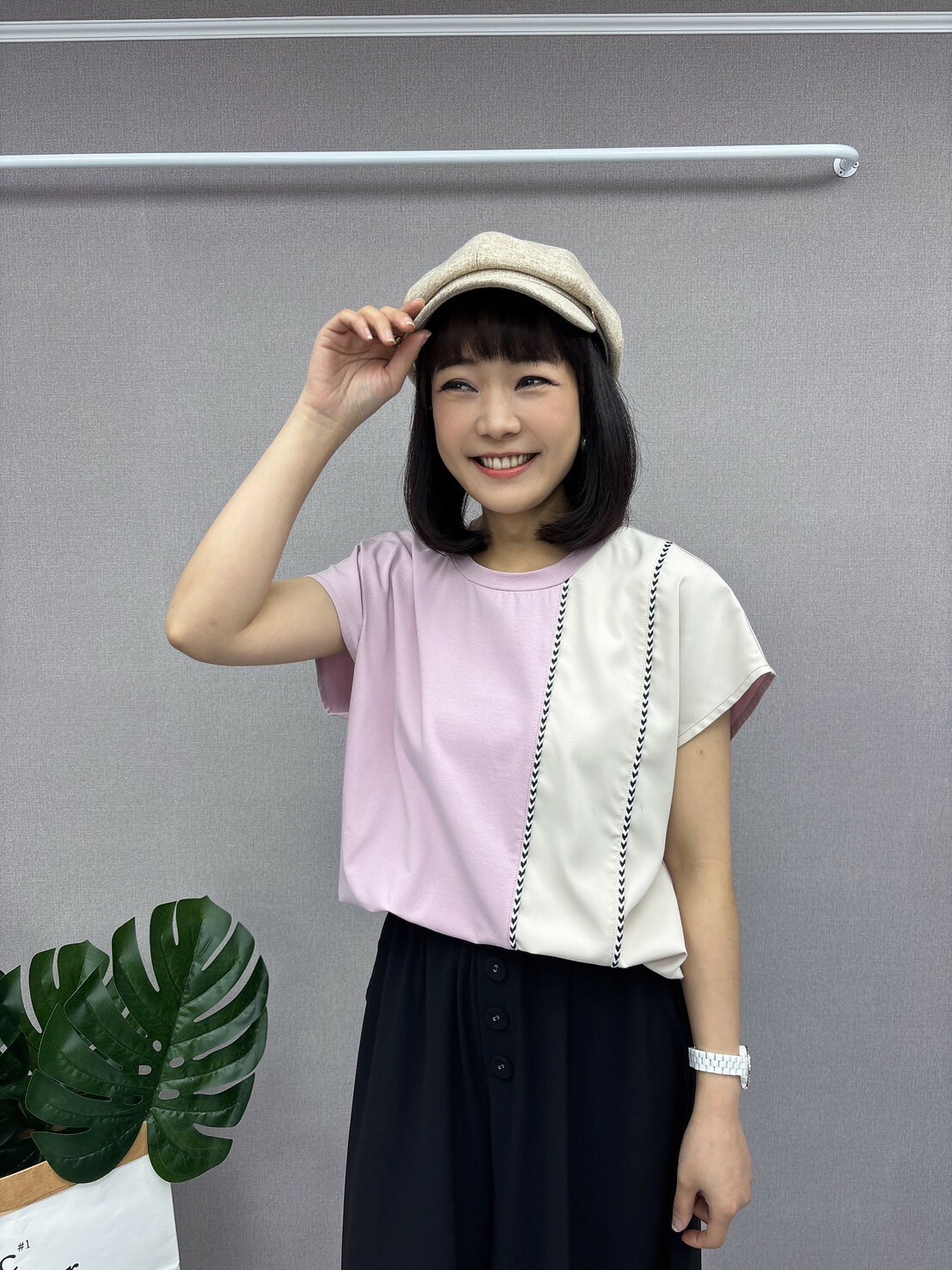 拼接織帶連袖上衣