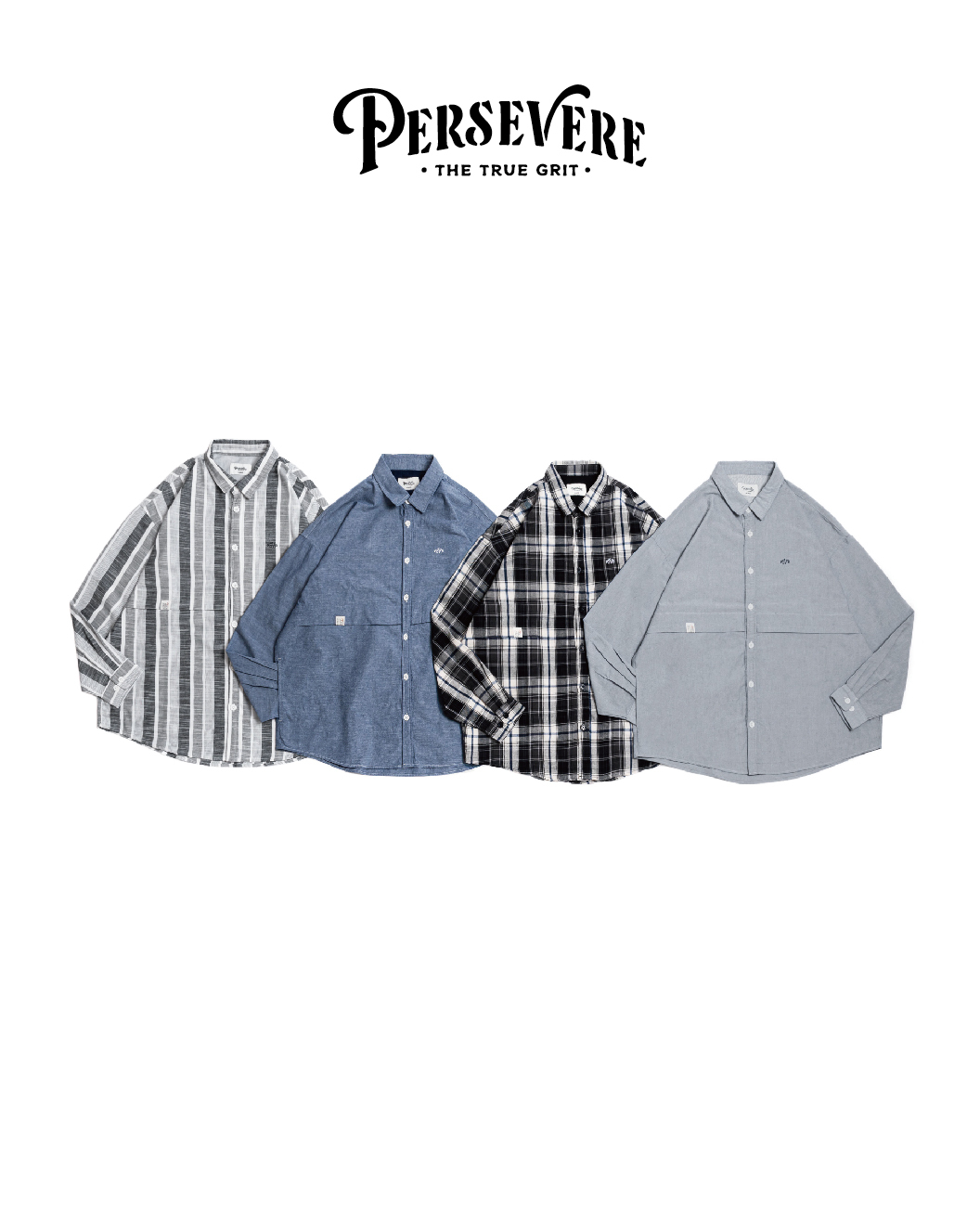 PERSEVERE 寬版外搭式長袖襯衫 電繡 輕薄 青年淺藍/灰白粗條紋 24 S/S Brand Logo Long-Sleeve Shirts