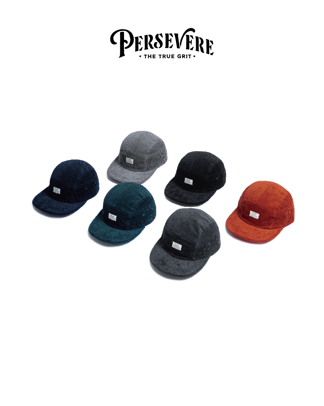 PERSEVERE 燈芯絨五片帽 黑/橘/深藍/深灰/淺灰/鴨綠 24 A/W Five Panel Corduroy Cap