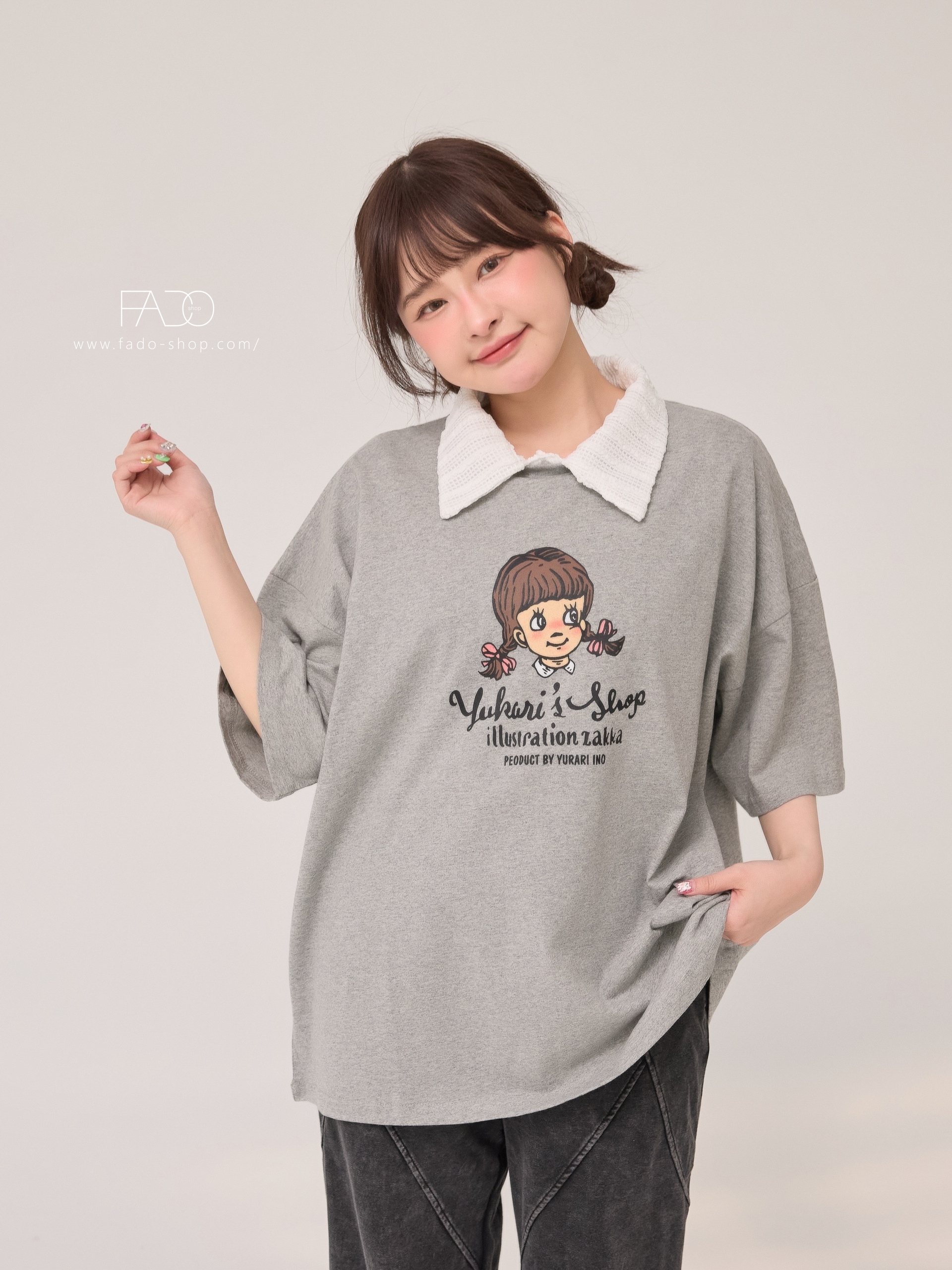 法朵Fado shop｜韓系辮子女孩圓領長版棉T 0213099