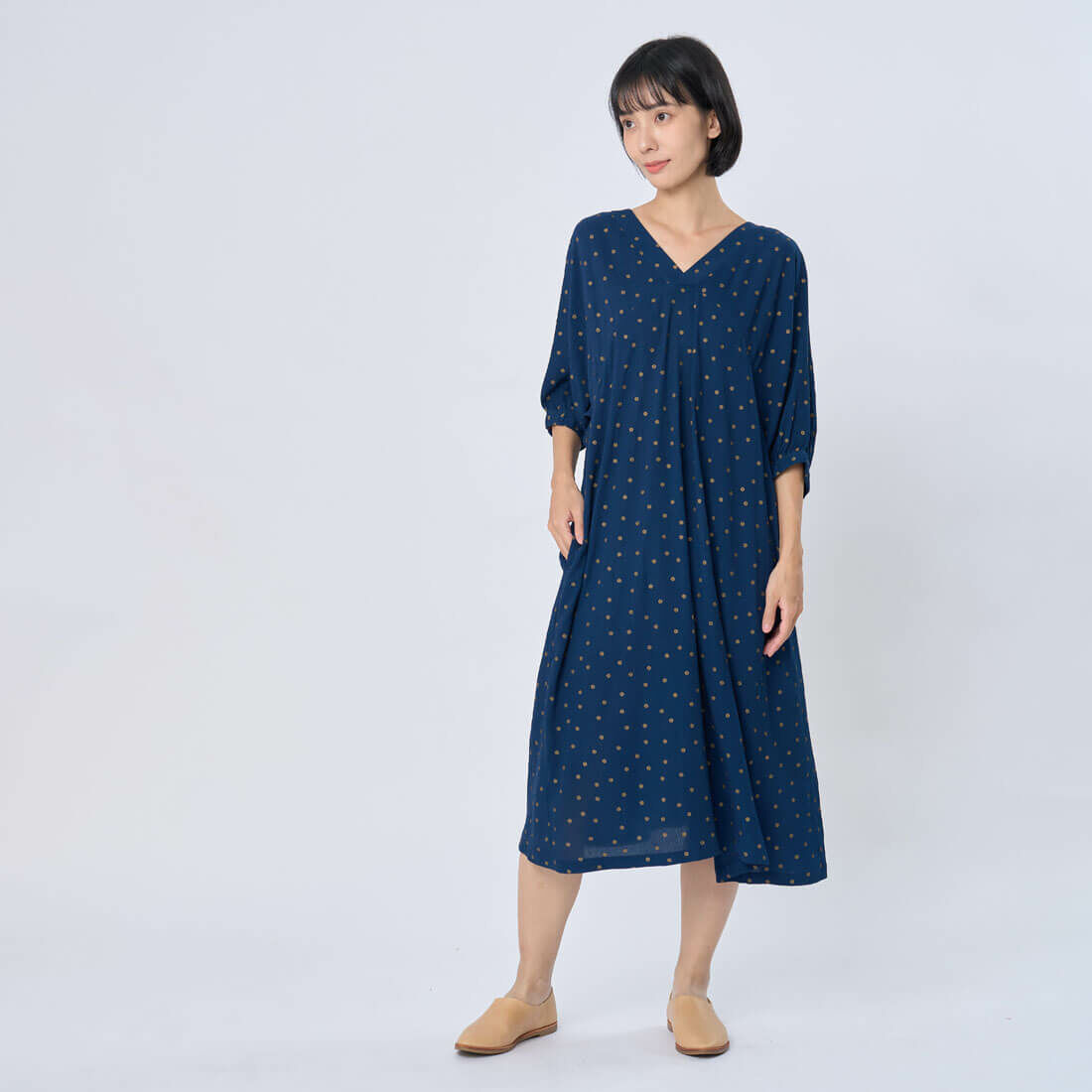 Fifi花卉印花度假長洋裝/金點藍