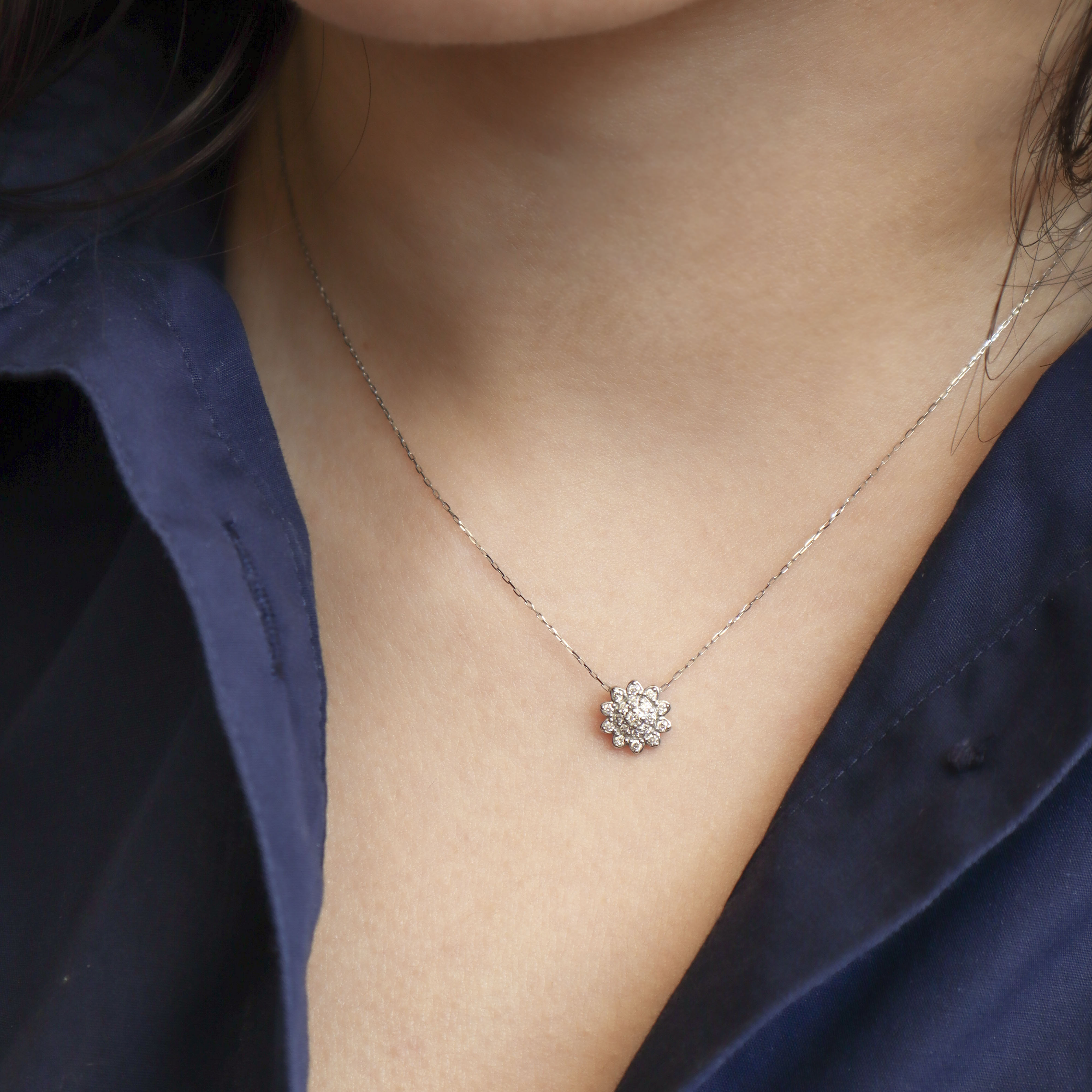 鉑金/銀華之花真鑽項鍊