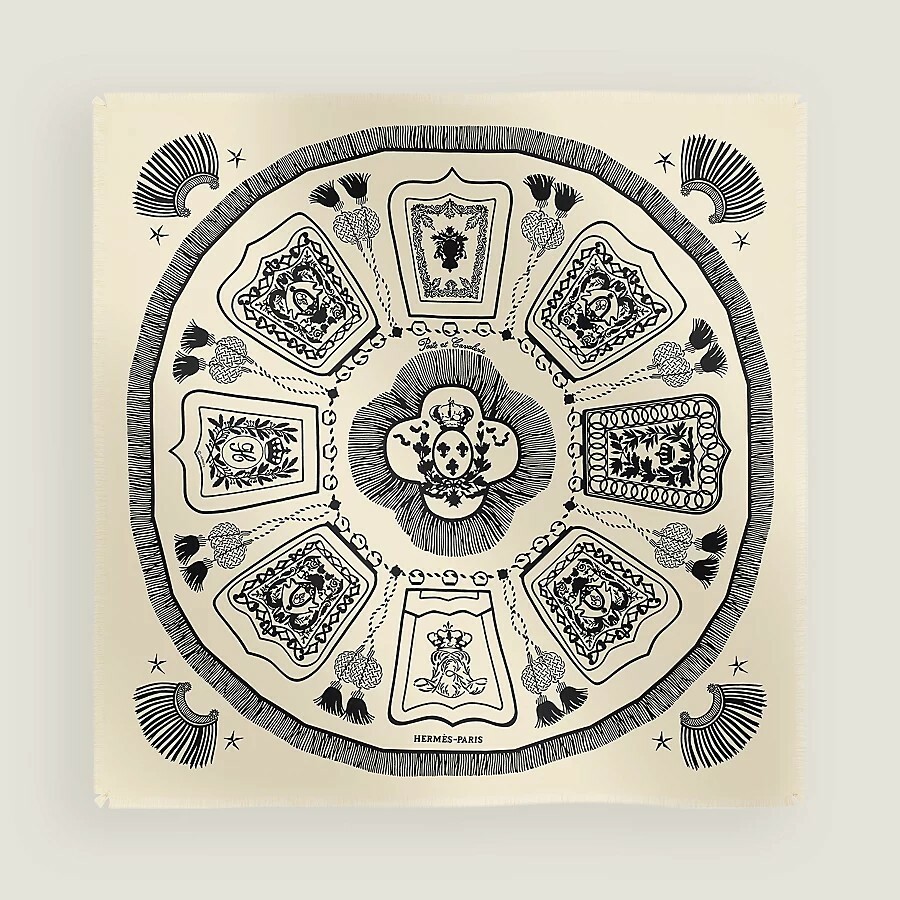 HERMES Poste et Cavalerie scarf 80 écru / noir