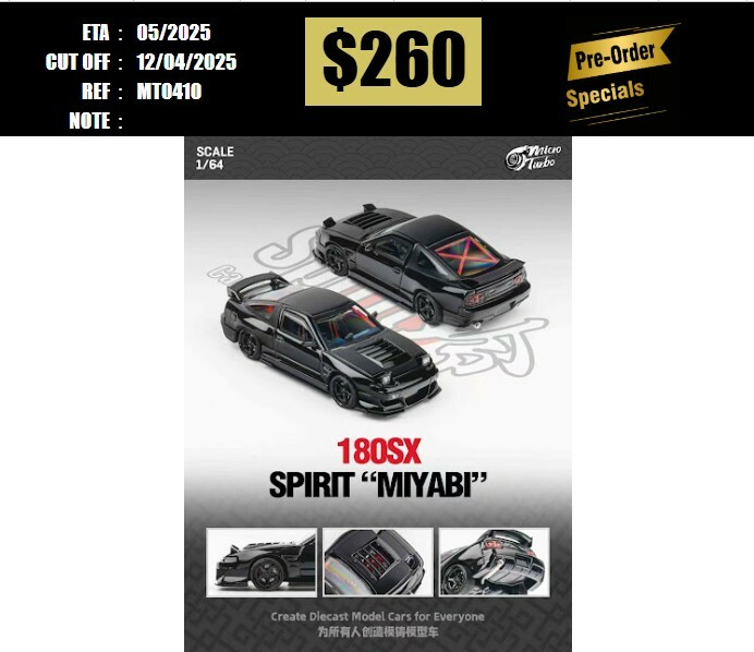 PO-$260 * MICRO TURBO * 1:64 NISSAN S13 SILVIA 180SX SPIRIT REI BLACK [OD10/04]