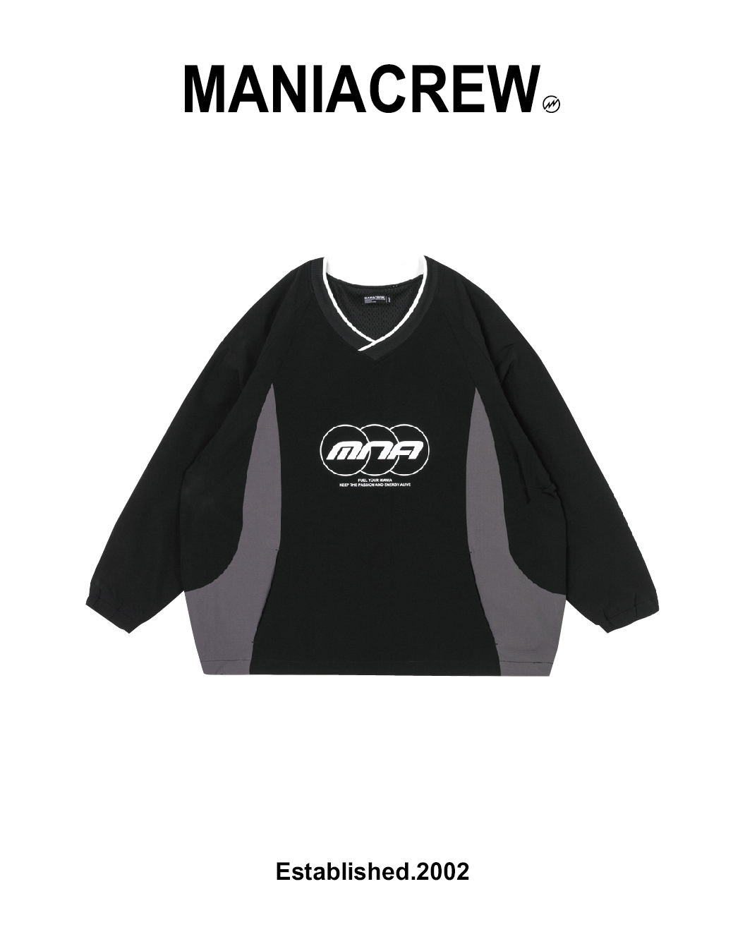 MANIA V領運動長T 長袖 拉克蘭袖 輕量 高彈性 黑 24 A/W Pullover Sportswear