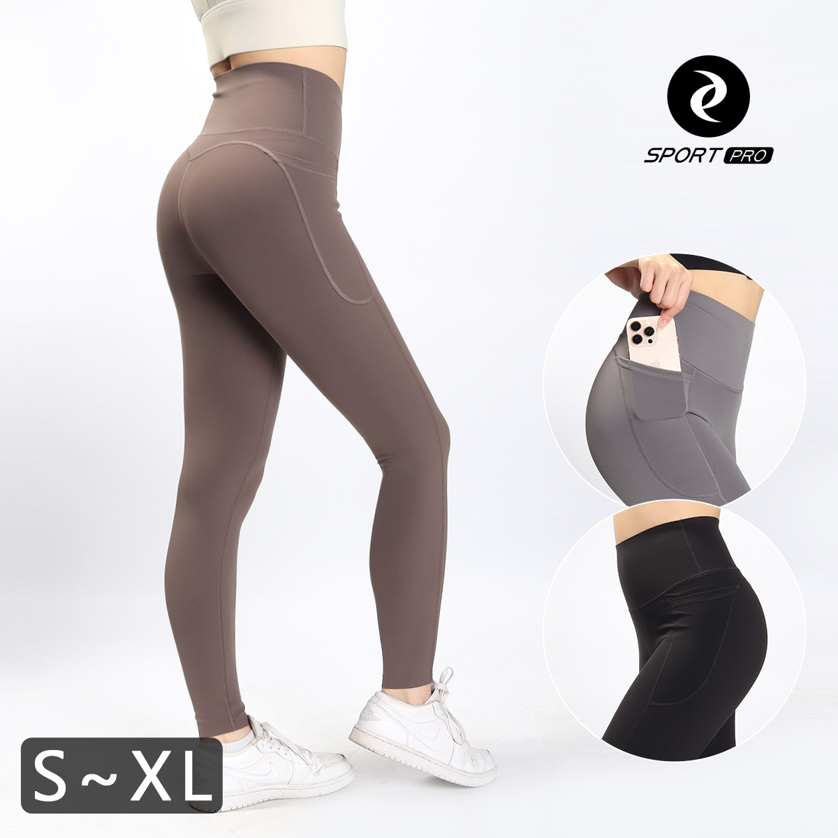 【腰精褲】高腰蜜臀收腹側口袋抗菌裸感瑜珈/運動/緊身機能褲