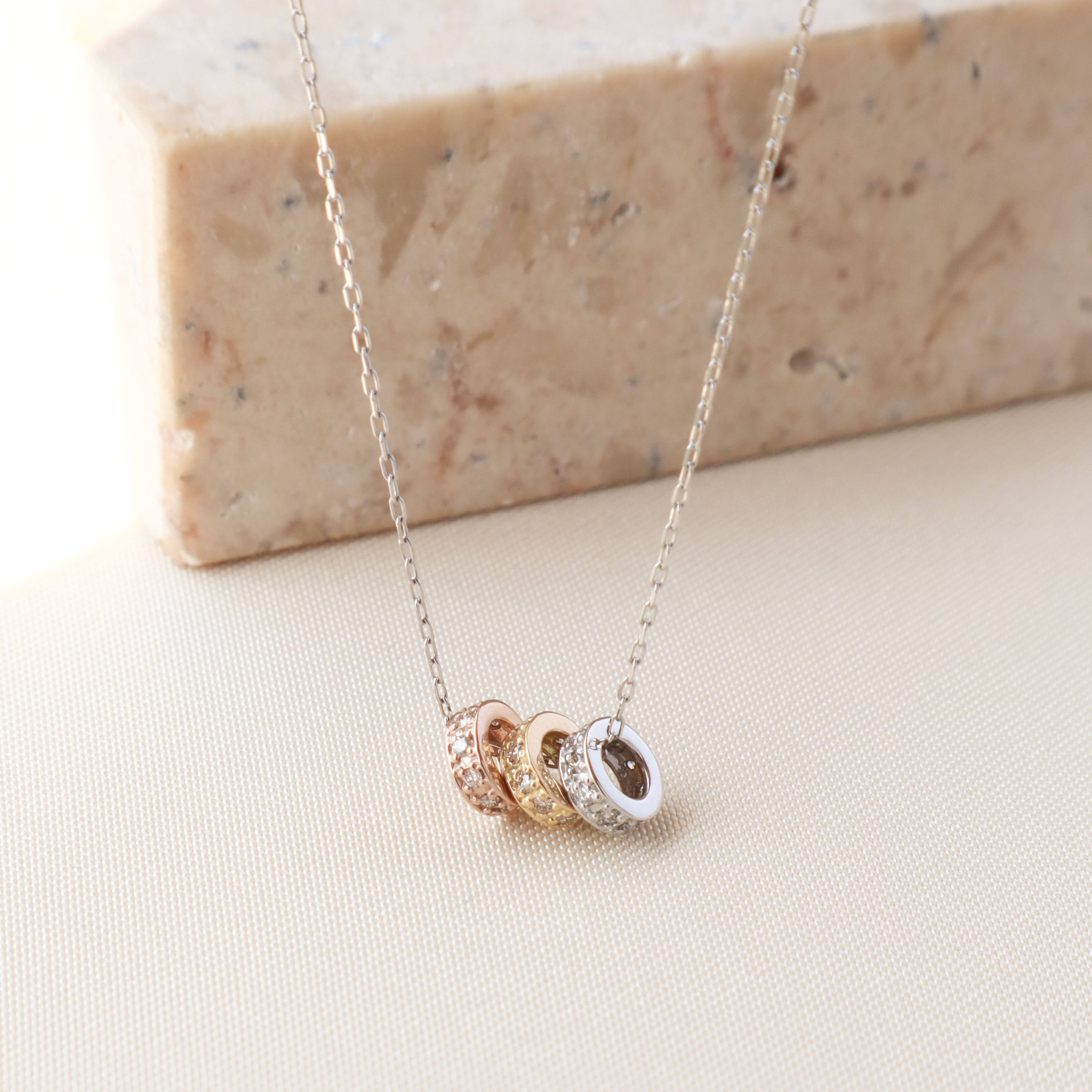 鉑金/三色輪環真鑽項鍊