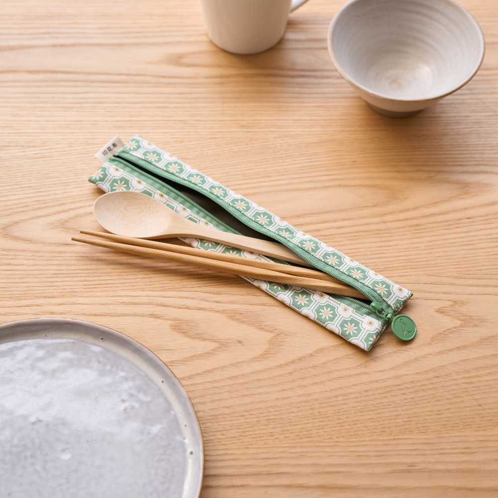 拉鏈餐具袋(含餐具)/老磁磚2號/鼠尾草綠