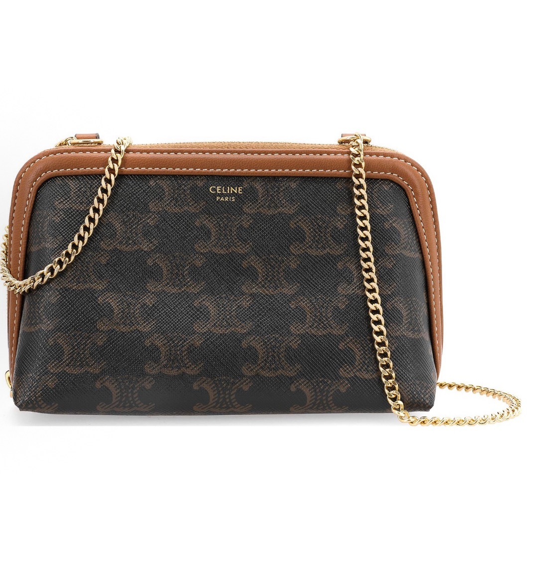 Celine Triomphe Canvas 標誌印花羊皮革飾鏈袋