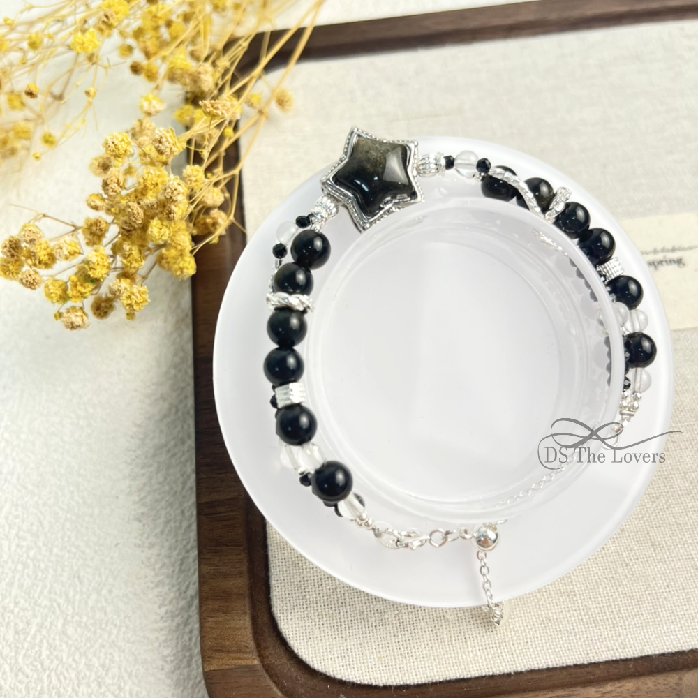 DS The Lovers「黑曜星辰」原創設計天然水晶手鍊 金曜石 黑尖晶 白水晶 安定 淨化 穩定 靈性療癒