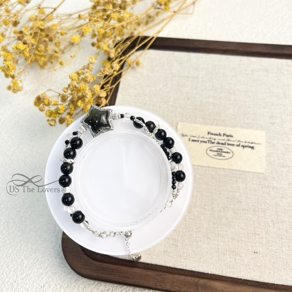 DS The Lovers「黑曜星辰」原創設計天然水晶手鍊 金曜石 黑尖晶 白水晶 安定 淨化 穩定 靈性療癒