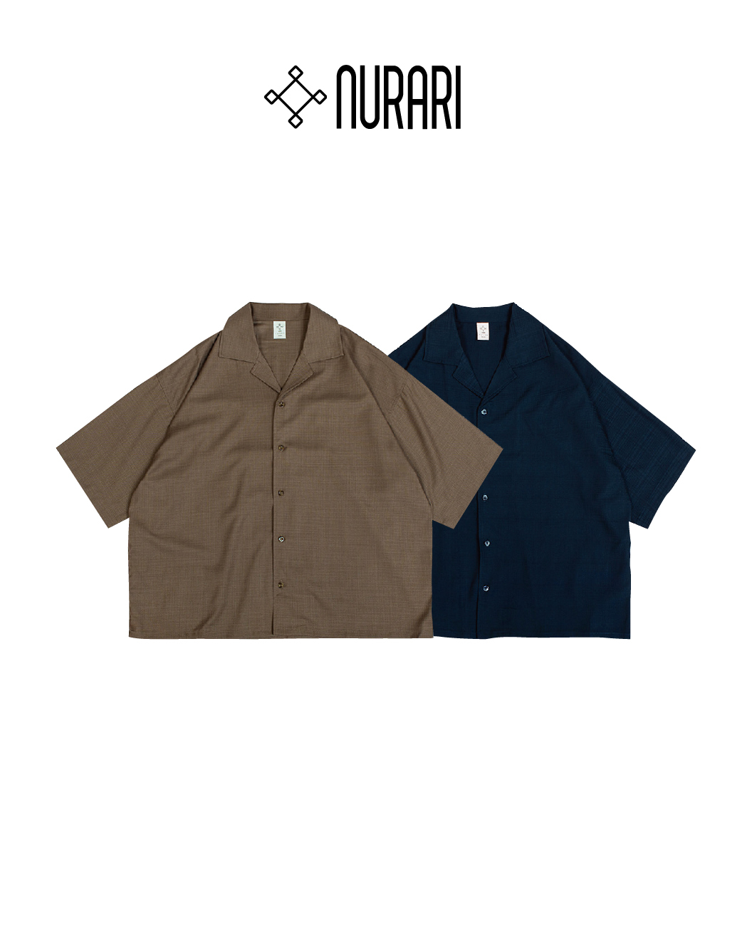Nurari 寬短版型開襟襯衫 細紋 淺咖啡 24 S/S Civ. FL plaid Hawaiian shirt