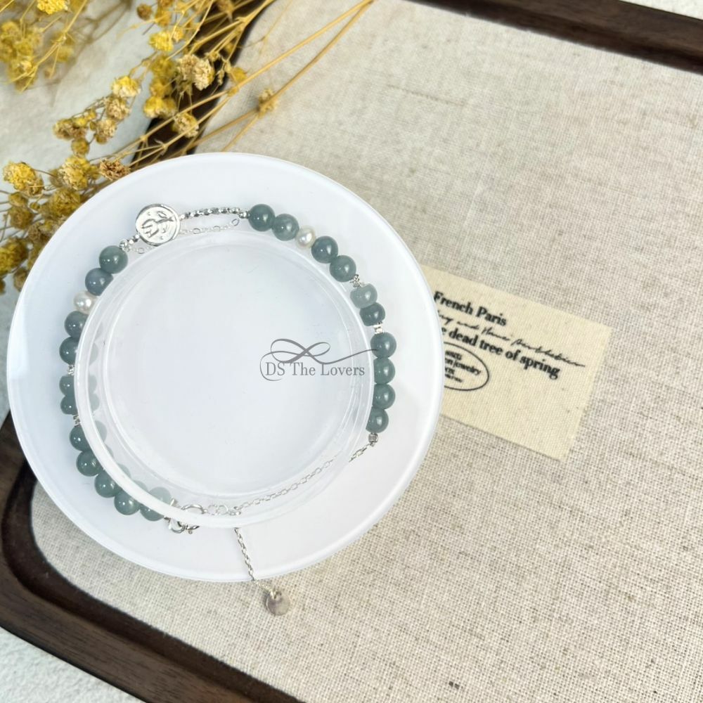 DS The Lovers「 靜水月潤」原創設計天然水晶手鍊 藍水翡翠 天然珍珠 開運能量 守護魅力手鍊 925銀飾
