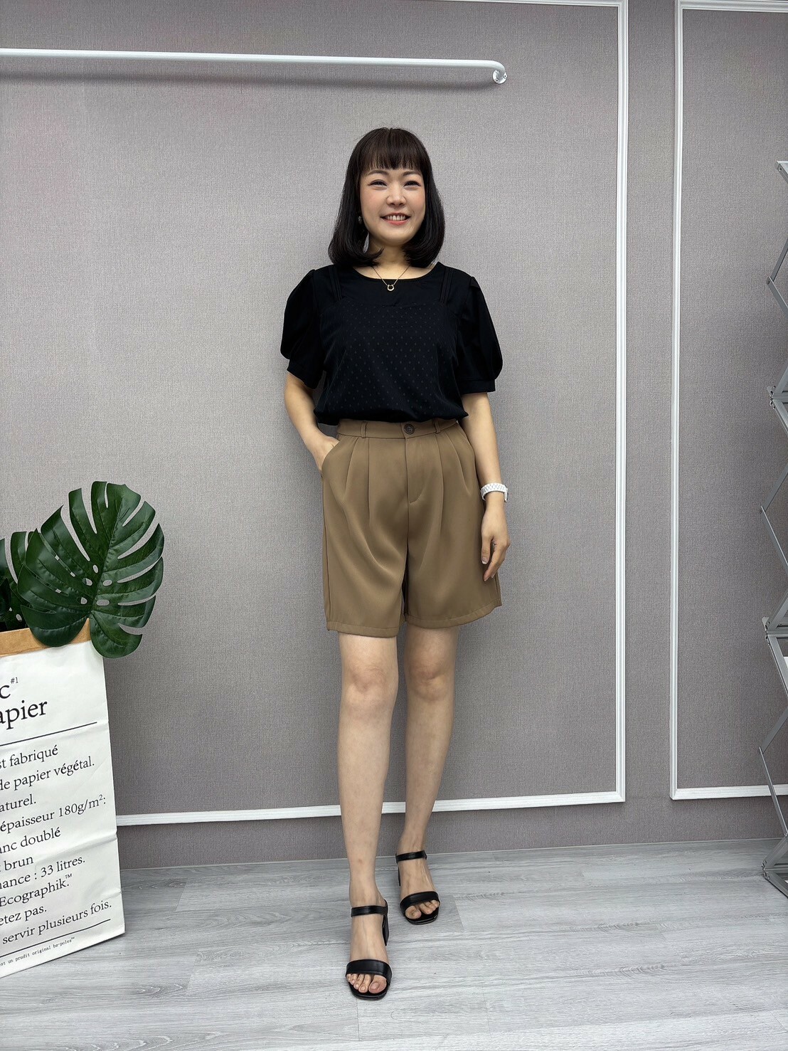 斜紋打摺5分褲