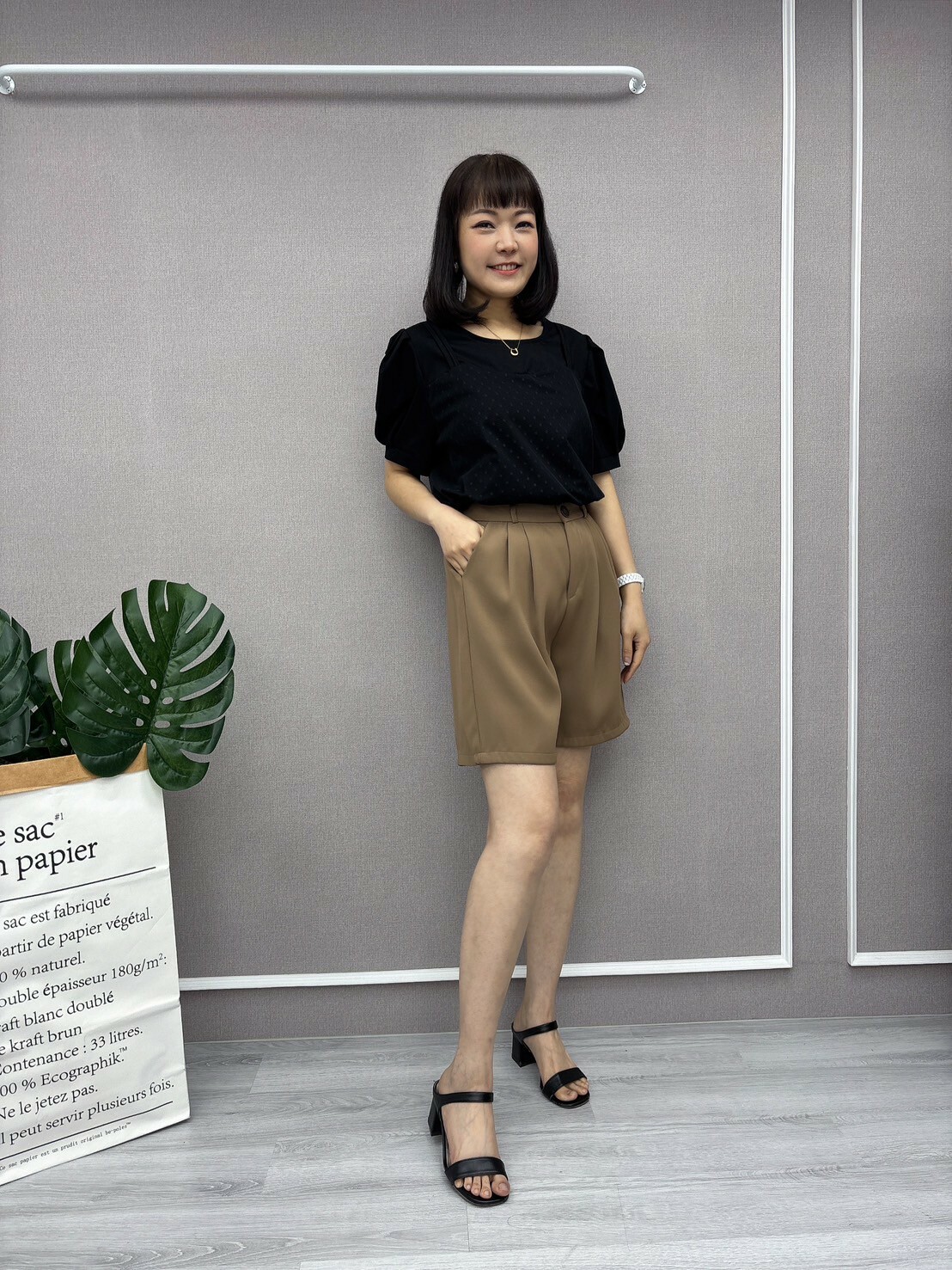 斜紋打摺5分褲
