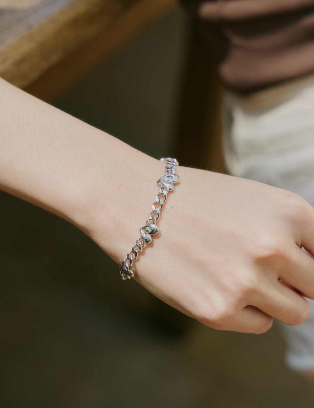 雙面愛心手鍊（銀色）