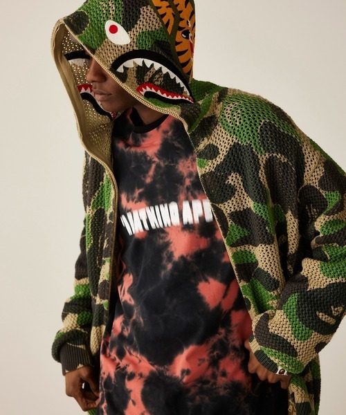 2025SS BAPE ABC CAMO CROCHET RELAXED FIT SHARK FULL ZIP HOODIE 針織感 鯊魚 外套 寬版 現貨 1L30115306
